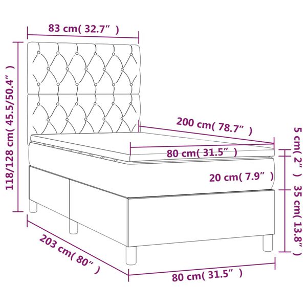 vidaXL Κρεβάτι Boxspring με Στρώμα Μαύρο 80 x 200 εκ. Υφασμάτινο