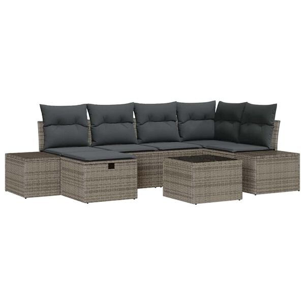 vidaXL Σετ Καναπέ Κήπου 7 pcs Γκρι 55 x 62 x 69 εκ Πολυ ράταν