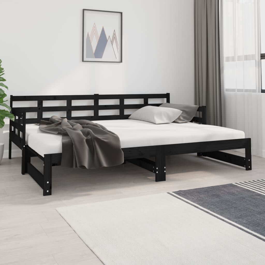 vidaXL Καναπές Κρεβάτι Συρόμενος Μαύρος 2x(80x200) εκ. από Μασίφ Πεύκο