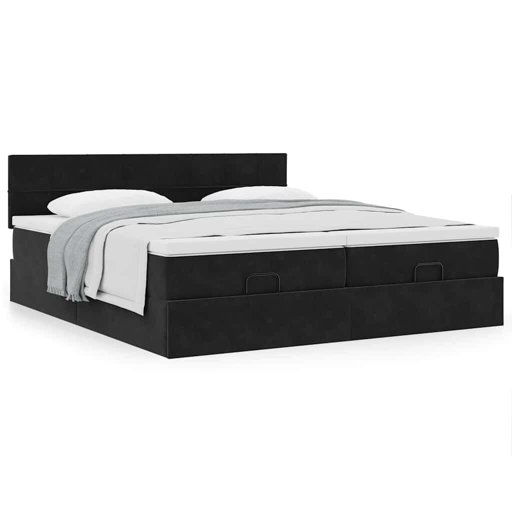 vidaXL Οθωμανικό κρεβάτι με στρώματα Μαύρο 160x200cm Velvet