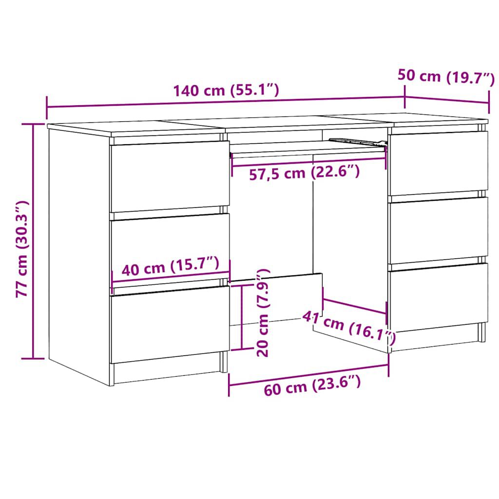 vidaXL Γραφείο Γκρι του Σκυροδέματος 140 x 50 x 77 εκ. από Επεξ. Ξύλο
