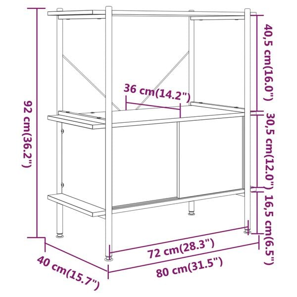 vidaXL Ραφιέρα 3 Επιπέδων με Ντουλάπι 80x40x92 εκ. Ατσάλι/Επεξ. Ξύλο