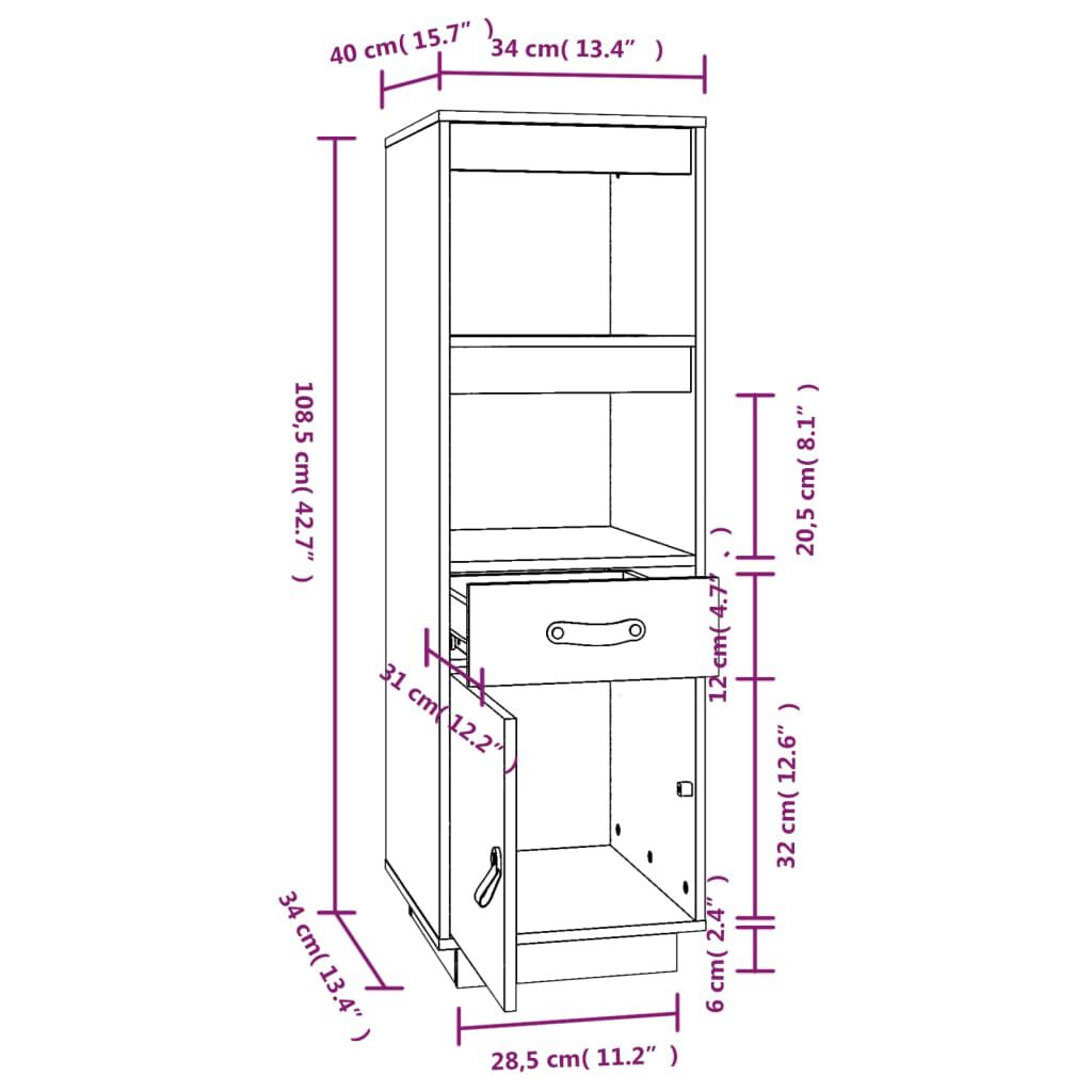 vidaXL Ντουλάπι Ψηλό Καφέ Μέλι 34x40x108,5 εκ. από Μασίφ Ξύλο Πεύκου