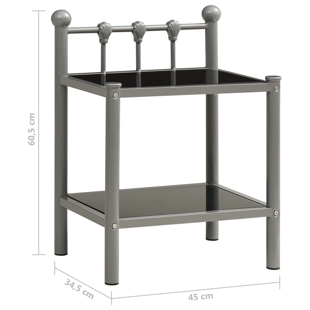 vidaXL Κομοδίνο Γκρι/Μαύρο 45 x 34,5 x 60,5 εκ. από Μέταλλο και Γυαλί