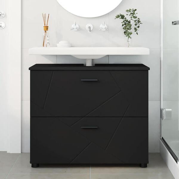 vidaXL Ντουλάπι Μπάνιου Μαύρο 76,5 x 35 x 64 εκ Επεξεργασμένο ξύλο