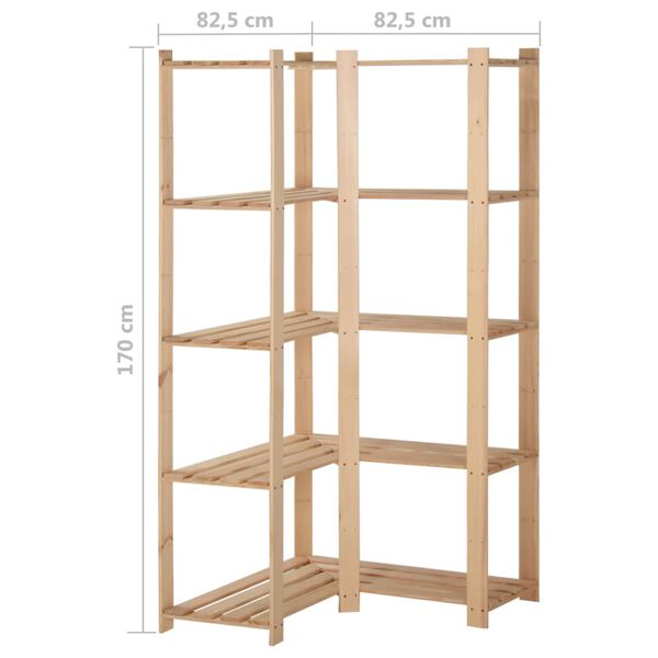 vidaXL Γωνιακή Ραφιέρα 5 Επιπέδων 82,5x82,5 x170 εκ. Μασίφ Ξύλο Πεύκου