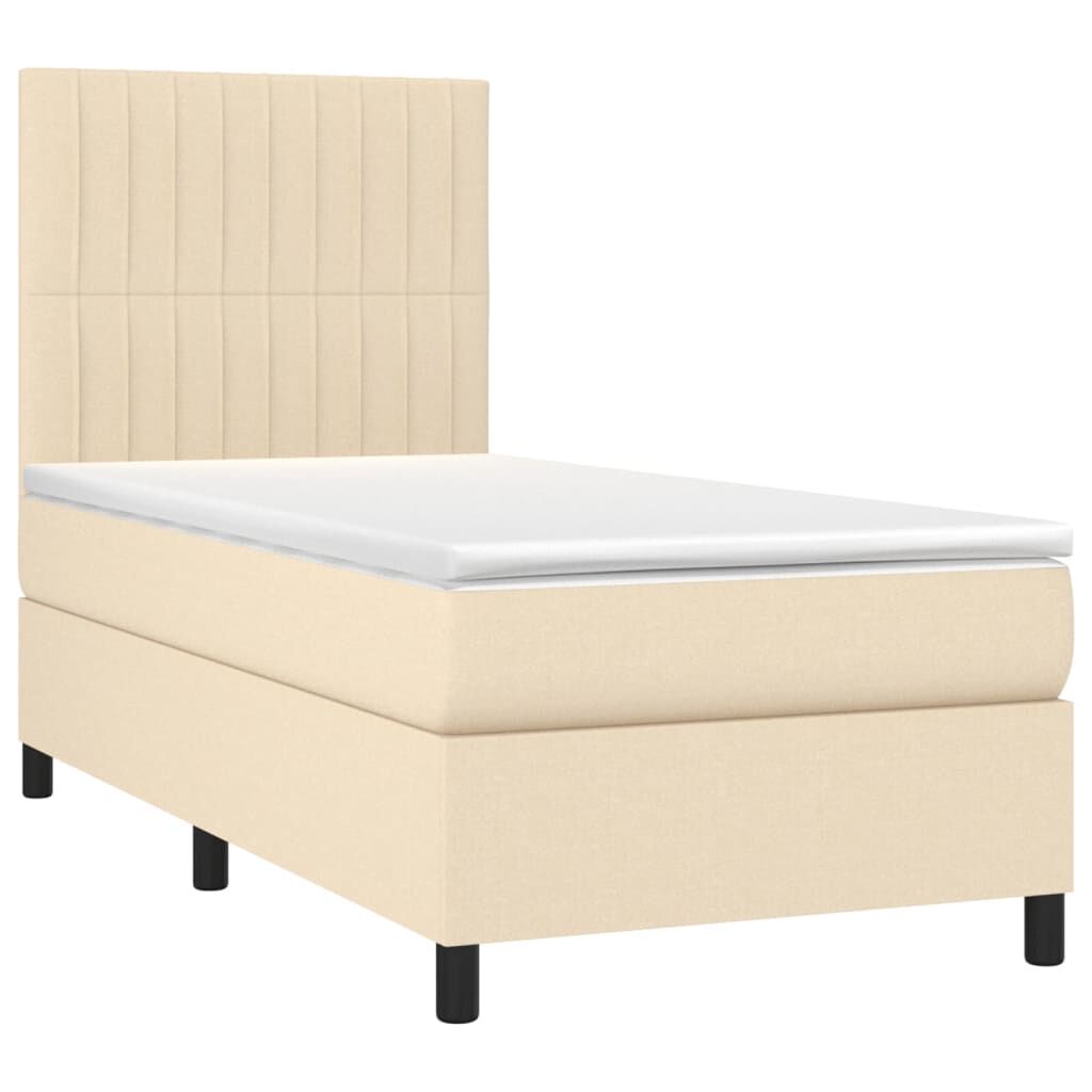 vidaXL Κρεβάτι Boxspring με Στρώμα & LED Κρεμ 100x200 εκ. Υφασμάτινο