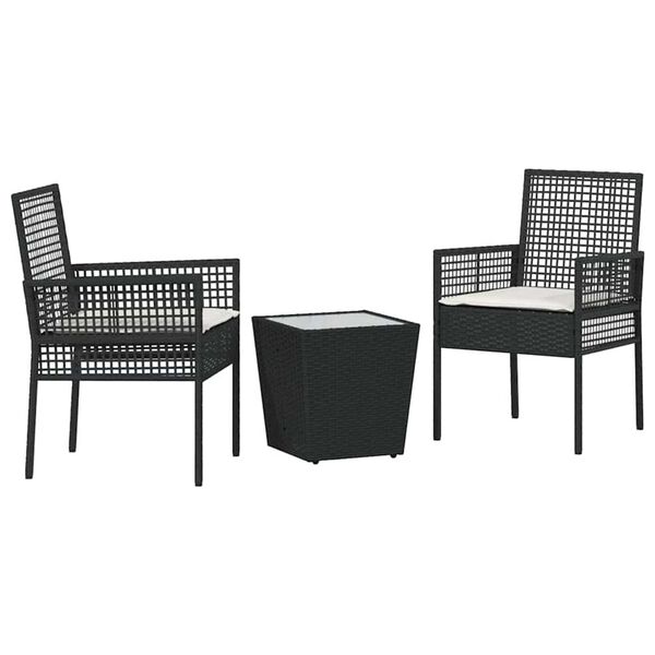 vidaXL Σετ Μπιστρό Κήπου 3 pcs Μαύρο Πολυ ράταν
