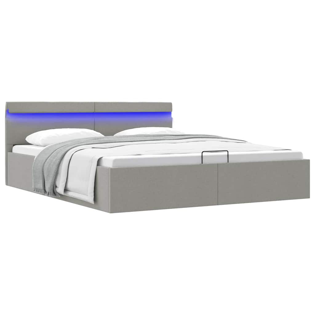 vidaXL Πλαίσιο Κρεβατιού με Αποθ. Χώρο/LED Αν. Γκρι 180x200 εκ. Ύφασμα