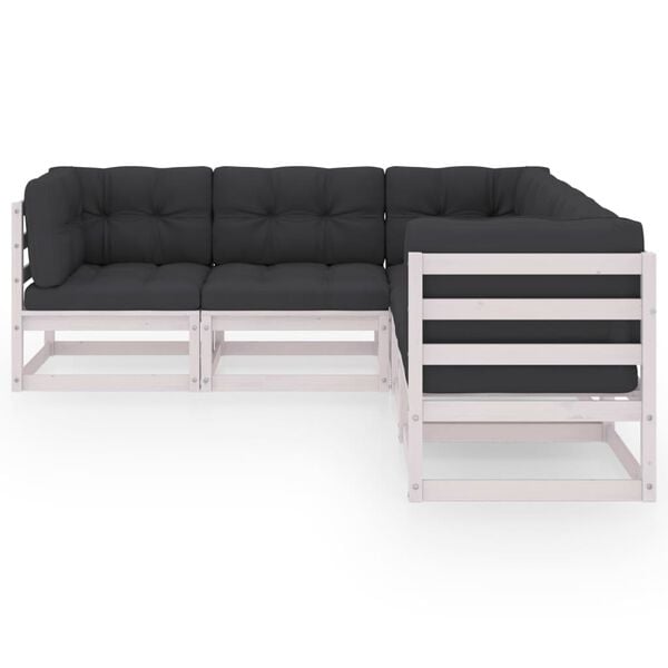 vidaXL Σαλόνι Κήπου Σετ 5 Τεμαχίων από Μασίφ Ξύλο Πεύκου με Μαξιλάρια