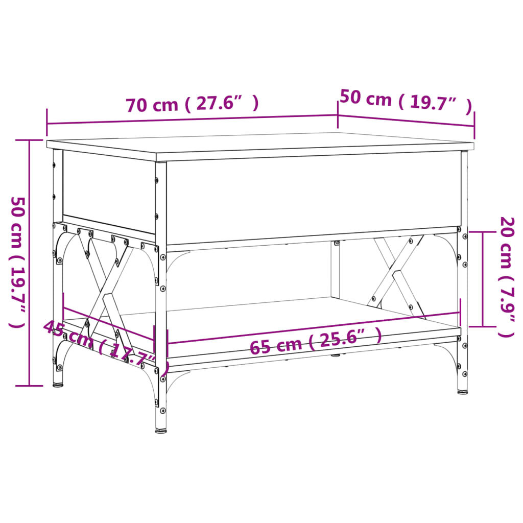 vidaXL Τραπεζάκι Σαλονιού Καφέ Δρυς 70x50x50 εκ. Επεξ. Ξύλο/Μέταλλο