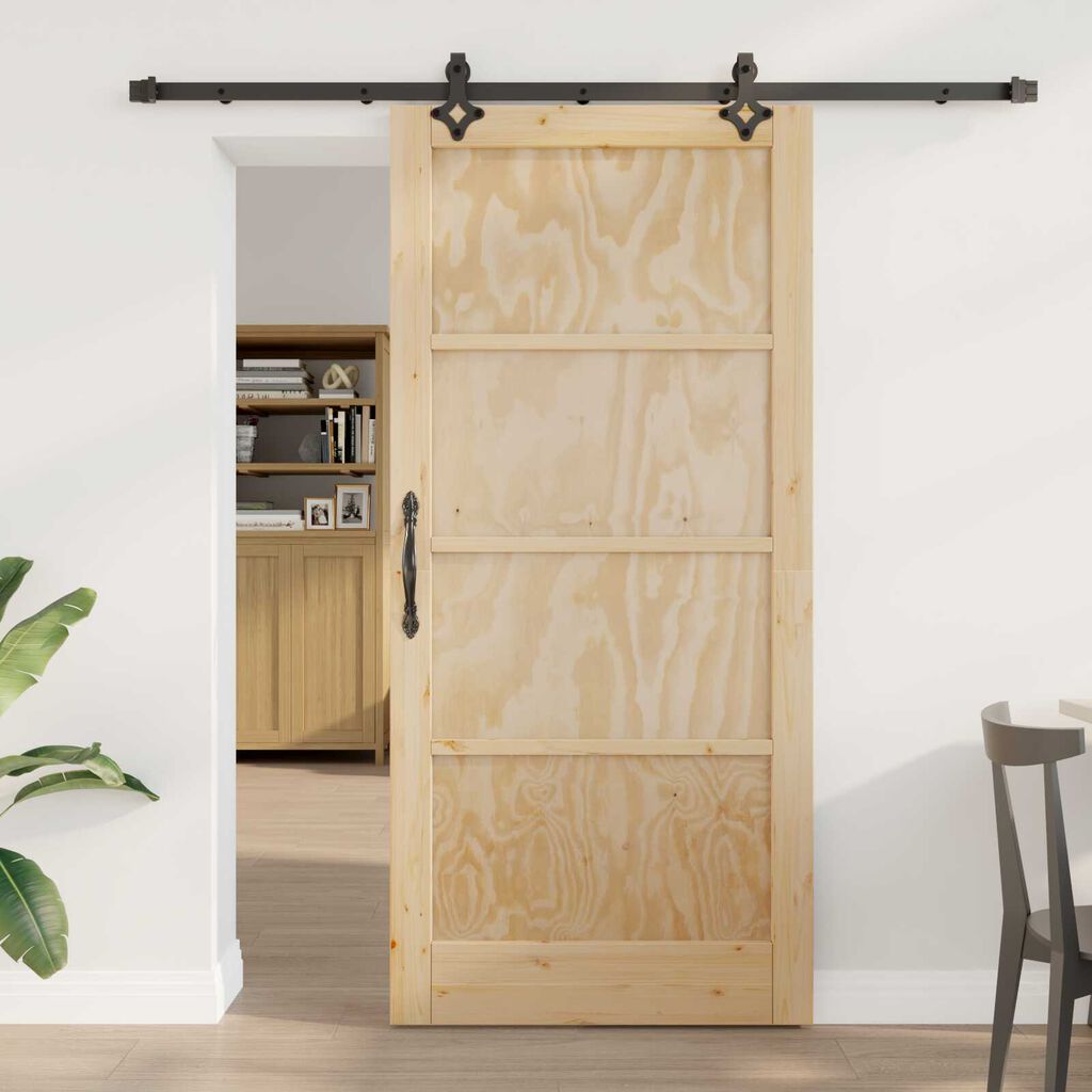 vidaXL Συρόμενη Πόρτα Φυσικό και μαύρο 93 x 202 cm