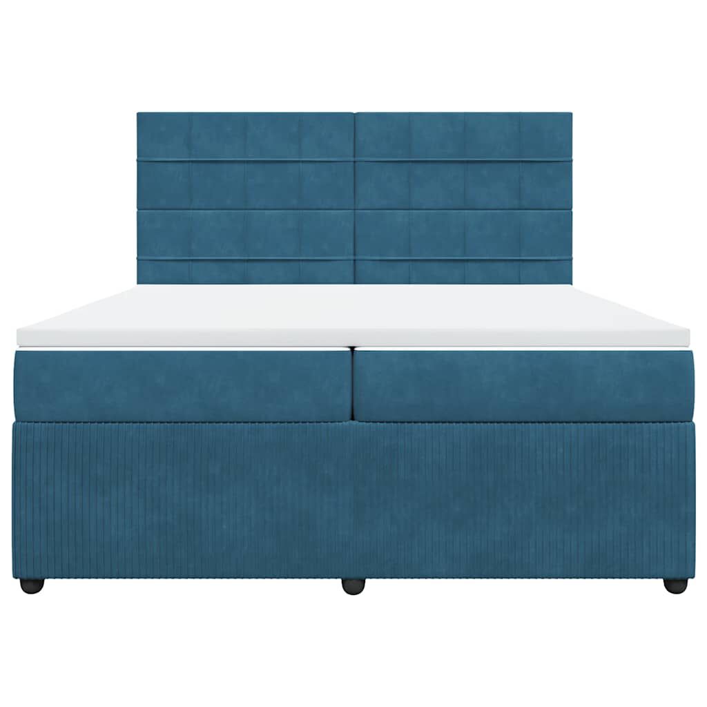 vidaXL Κρεβάτι Boxspring με Στρώμα Μπλε 200x200 εκ. Βελούδινο