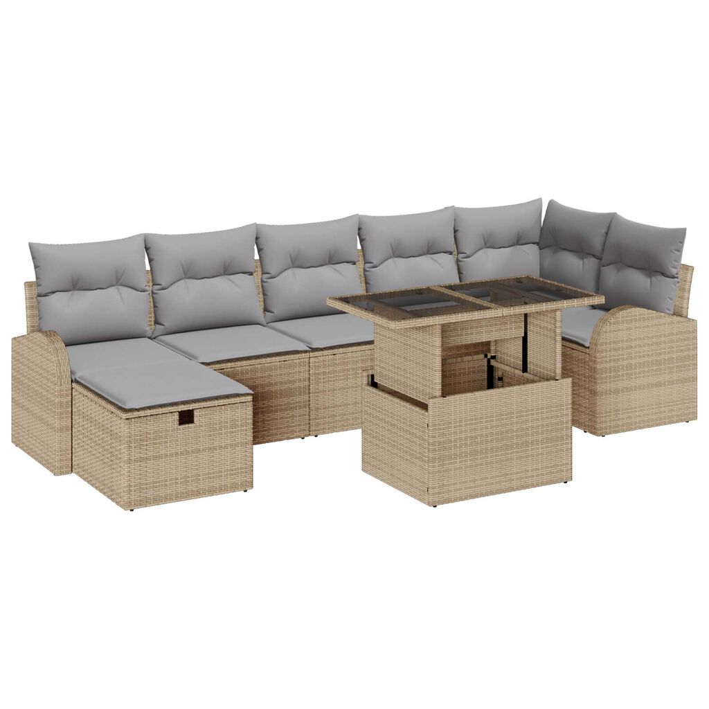 vidaXL Σετ Καναπέ Κήπου με μαξιλάρι 8 pcs Μπεζ Πολυ ράταν