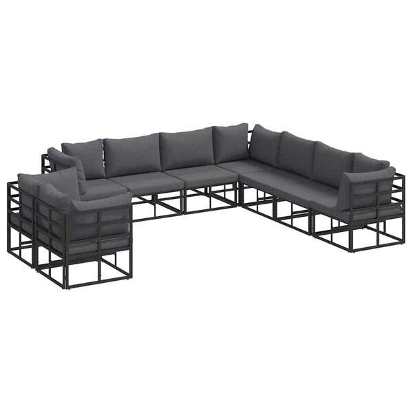 vidaXL Σετ Καναπέ Κήπου με μαξιλάρι 9 pcs Μαύρο Αλουμίνιο