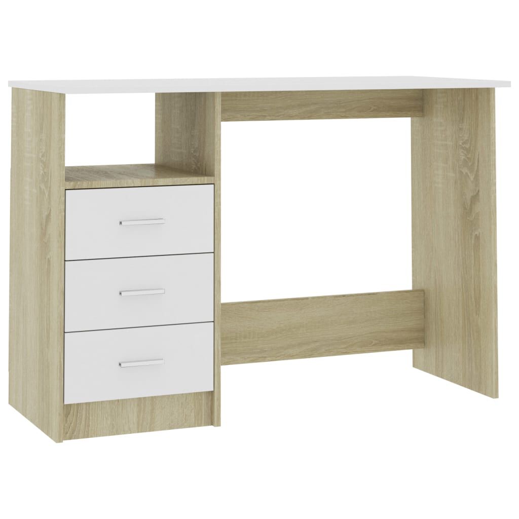 vidaXL Γραφείο με Συρτάρια Λευκό/Sonoma Δρυς 110x50x76 εκ. Μοριοσανίδα