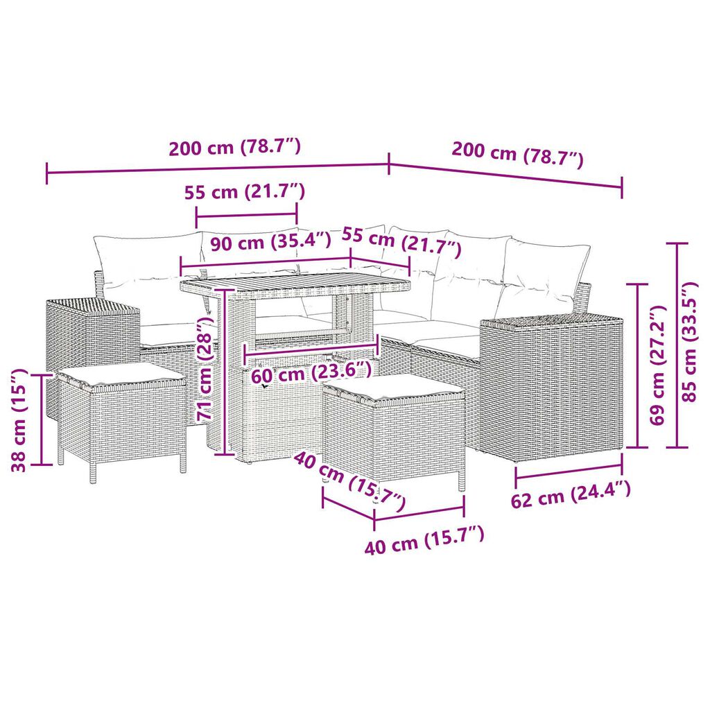 vidaXL Σετ Καναπέ Κήπου 8 pcs Γκρι συνθετικό ρατάν