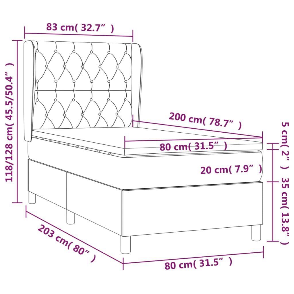 vidaXL Κρεβάτι Boxspring με Στρώμα Σκούρο Πράσινο 80x200 εκ. Βελούδινο