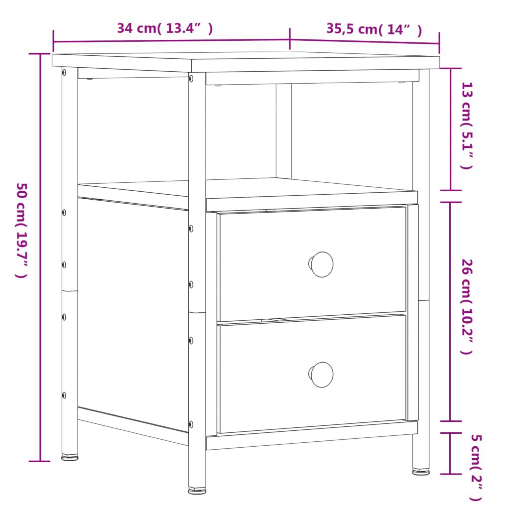 vidaXL Κομοδίνο Καπνιστή Δρυς 34 x 35,5 x 50 εκ. Επεξεργασμένο Ξύλο