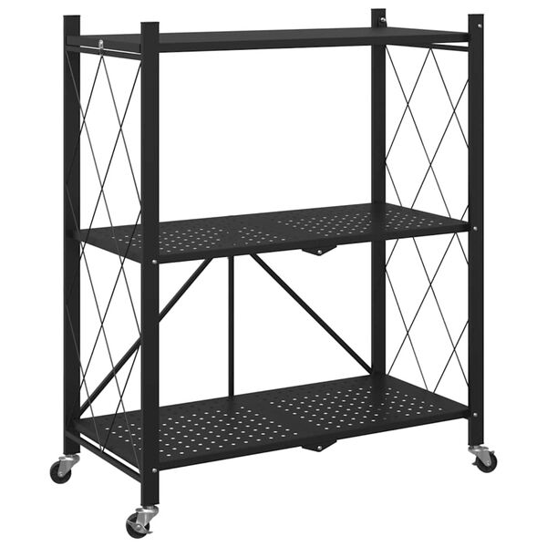 vidaXL Ράφι αποθήκευσης σε ρόδες Μαύρο 71x34x88 cm Ατσάλι