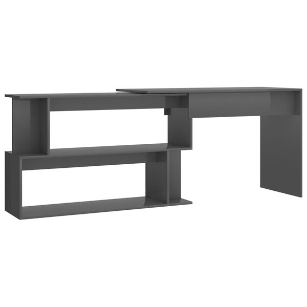 vidaXL Γραφείο Γωνιακό Γυαλιστερό Γκρι 200x50x76 εκ. από Μοριοσανίδα