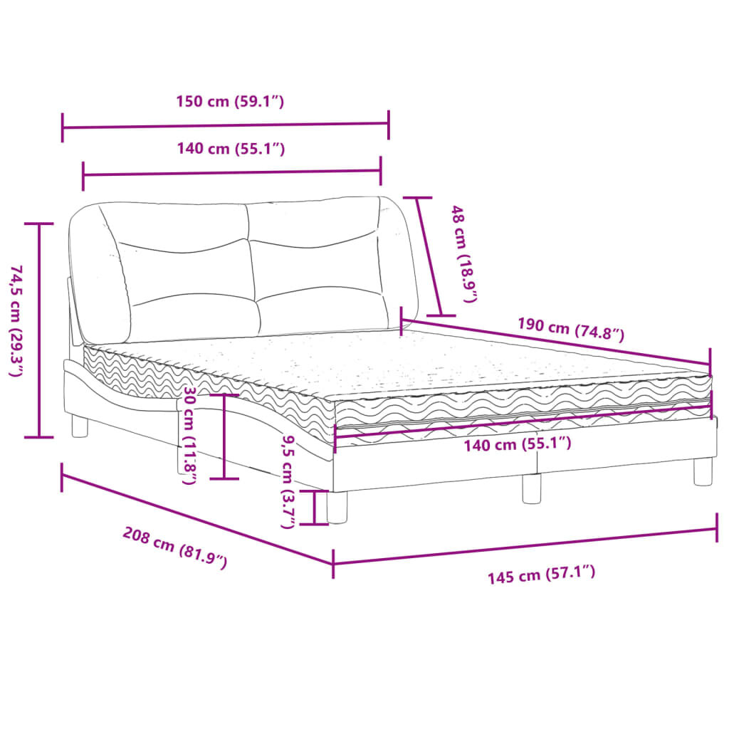 vidaXL Κρεβάτι Στρώμα Καφέ 140x190εκ. από Συνθετικό Δέρμα