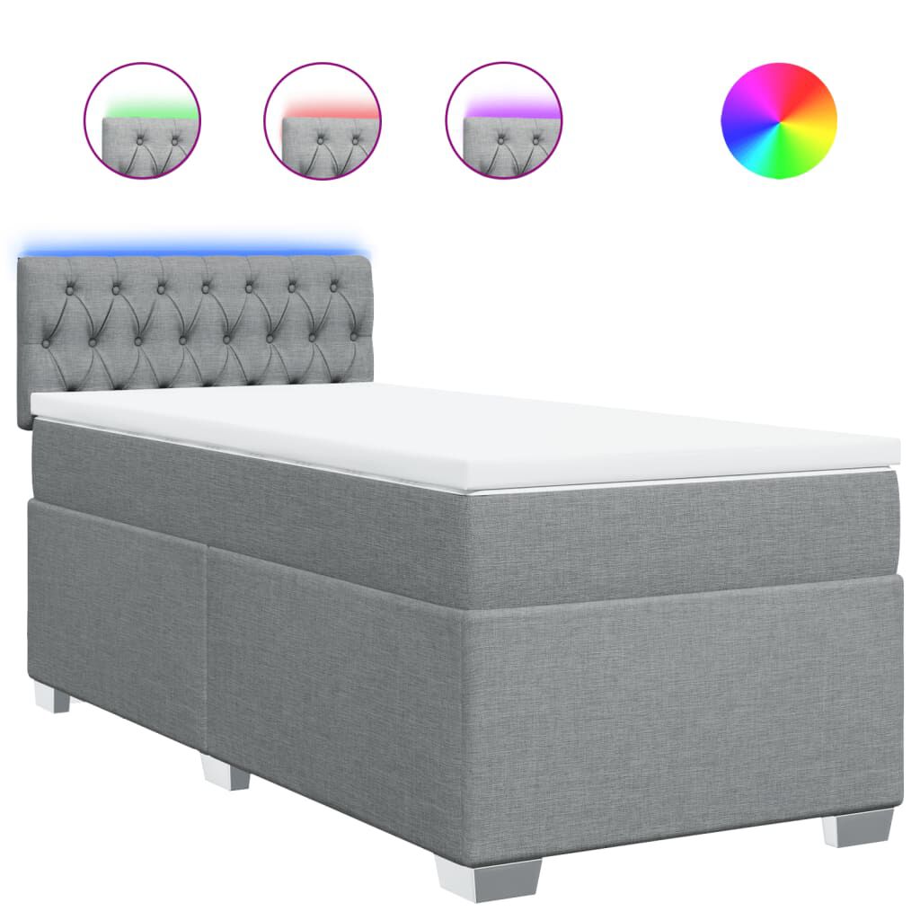 vidaXL Κρεβάτι Boxspring με Στρώμα Ανοιχτό Γκρι 90x190 εκ. Υφασμάτινο
