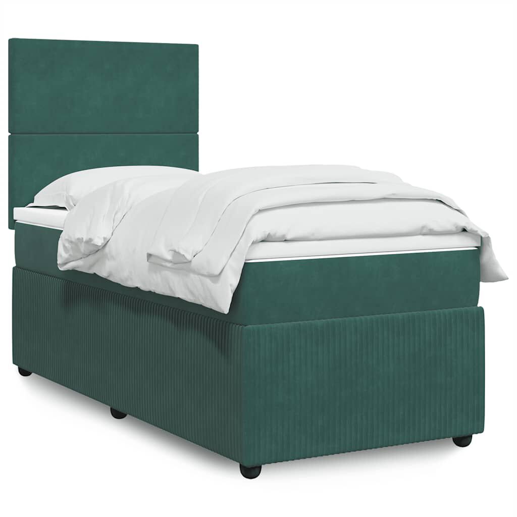 vidaXL Κρεβάτι Boxspring με Στρώμα Σκούρο Πράσινο 80x200 εκ. Βελούδινο