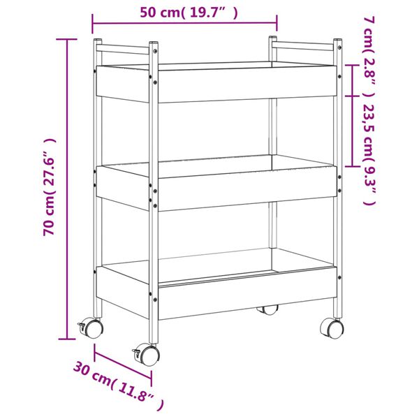 vidaXL Τρόλεϊ Κουζίνας Sonoma Δρυς 50x30x70 εκ. από Επεξεργασμένο Ξύλο