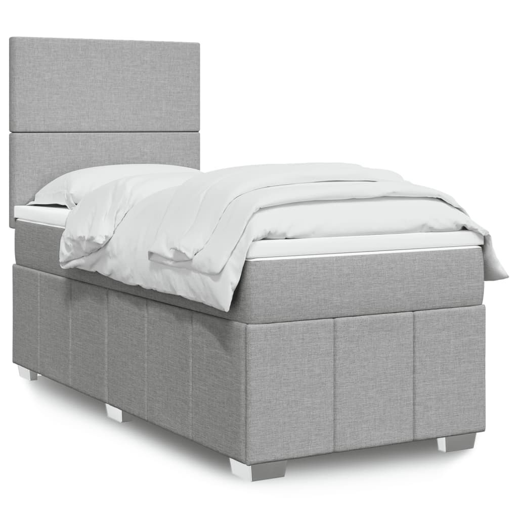 vidaXL Κρεβάτι Boxspring με Στρώμα Ανοιχτό Γκρι 90x200 εκ. Υφασμάτινο