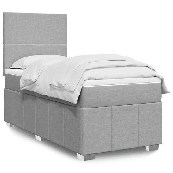 vidaXL Κρεβάτι Boxspring με Στρώμα Ανοιχτό Γκρι 90x200 εκ. Υφασμάτινο