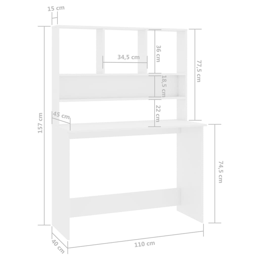 vidaXL Γραφείο με Ράφια Γυαλιστερό Λευκό 110x45x157 εκ. Μοριοσανίδα