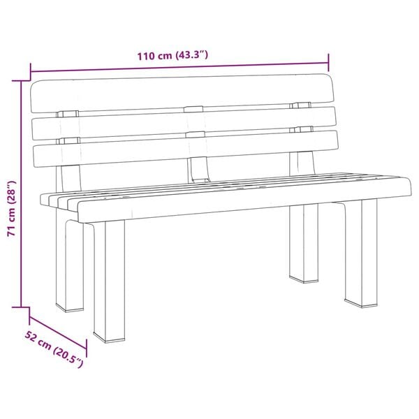 vidaXL Παγκάκι Κήπου Ανθρακί 110 x 52 x 71 εκ. από Πολυπροπυλένιο