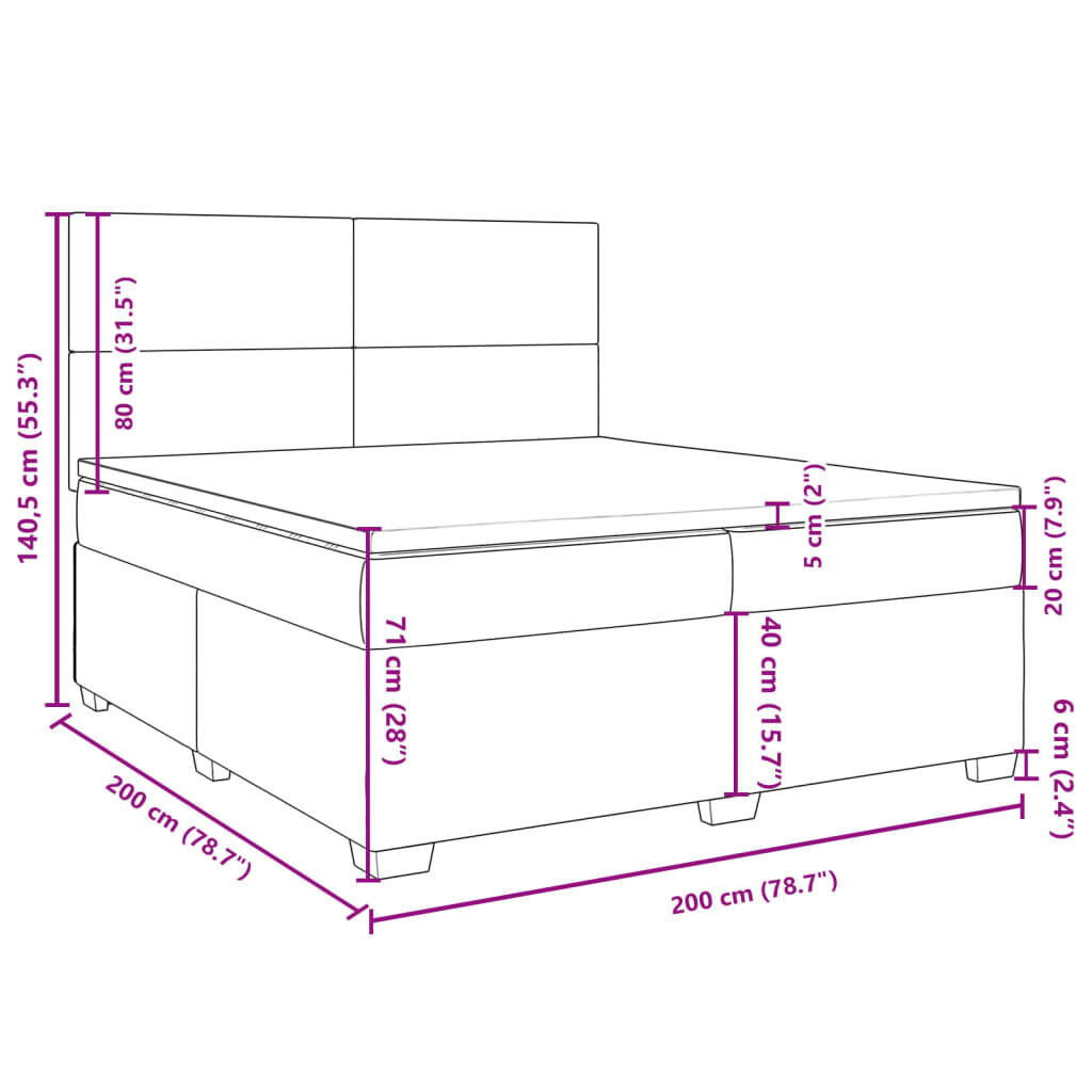 vidaXL Κρεβάτι Boxspring με Στρώμα Σκούρο Γκρι 200x200 εκ. Βελούδινο