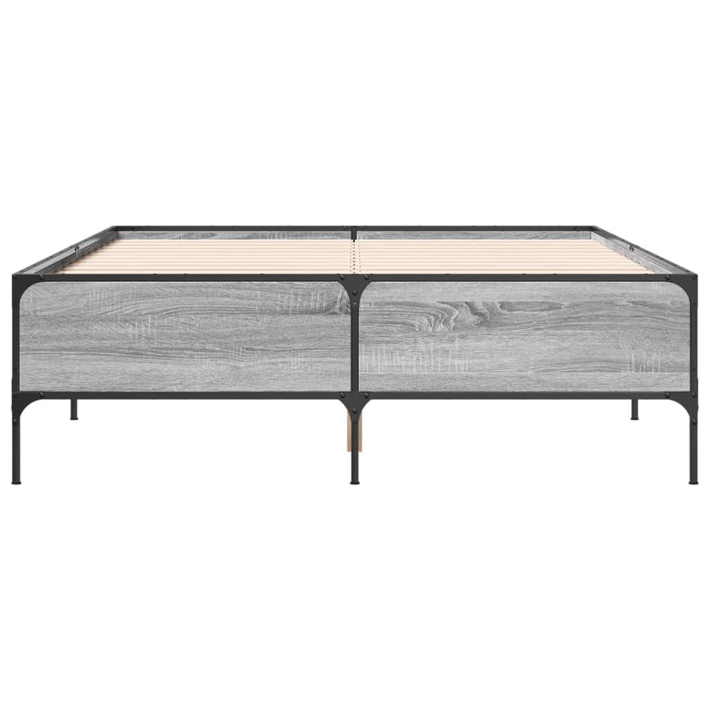 vidaXL Πλαίσιο Κρεβατιού Γκρι Sonoma 150x200 εκ. Επεξ. Ξύλο & Μέταλλο