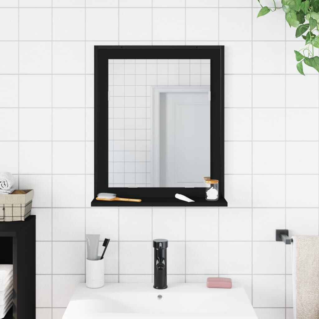 vidaXL Καθρέφτης Μπάνιου με Ράφι Μαύρος 50x12x60 εκ. από Επεξ. Ξύλο