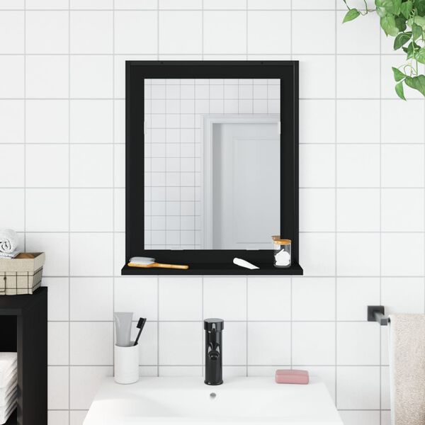 vidaXL Καθρέφτης Μπάνιου με Ράφι Μαύρος 50x12x60 εκ. από Επεξ. Ξύλο