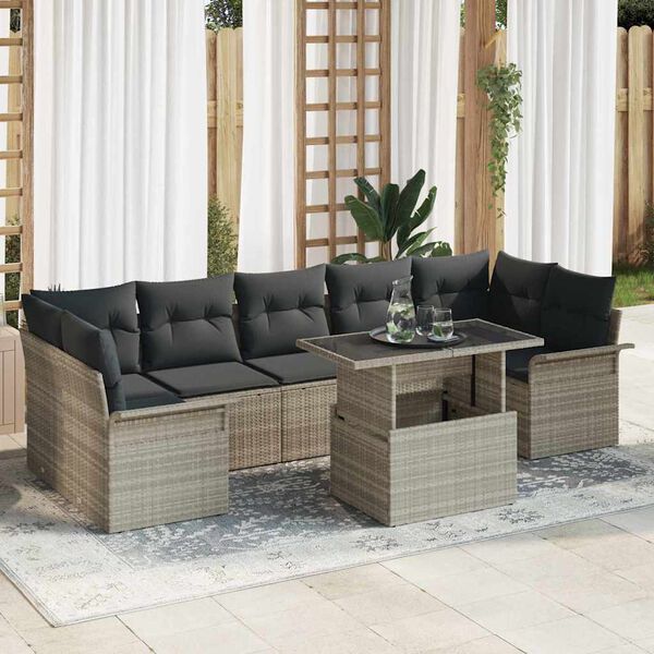 vidaXL Σετ Καναπέ Κήπου με μαξιλάρι 8 pcs Ανοιχτό γκρι Πολυ ράταν