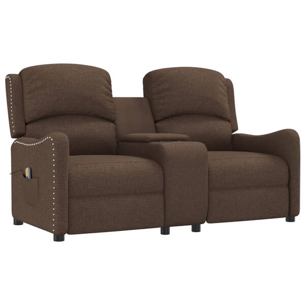 vidaXL Πολυθρόνα Μασάζ Διθέσια με Ποτηροθήκη Ανακλ. Καφέ Υφασμάτινη