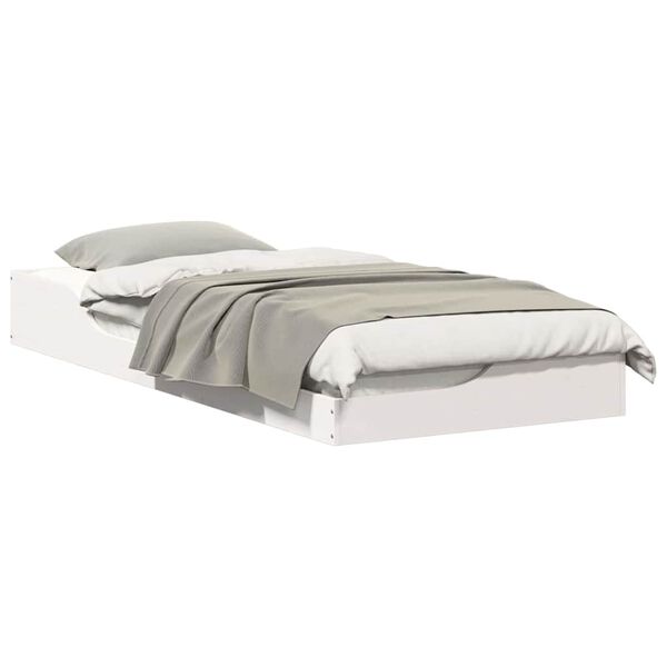 vidaXL Κρεβάτι δαπέδου Λευκό 100 x 210 cm Μασίφ ξύλο πεύκου