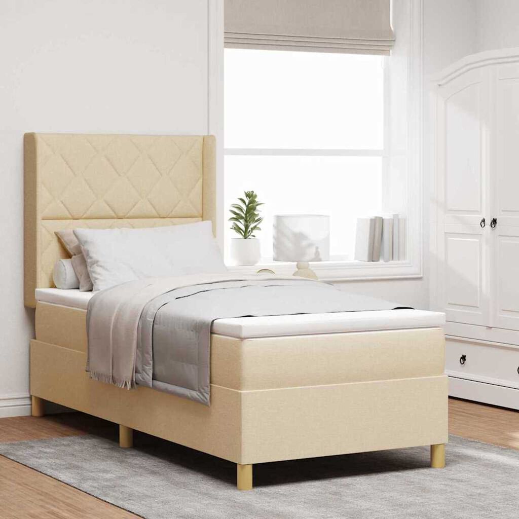 vidaXL Κρεβάτι με ελατήρια με στρώμα Κρεμ 90 x 190 cm ύφασμα