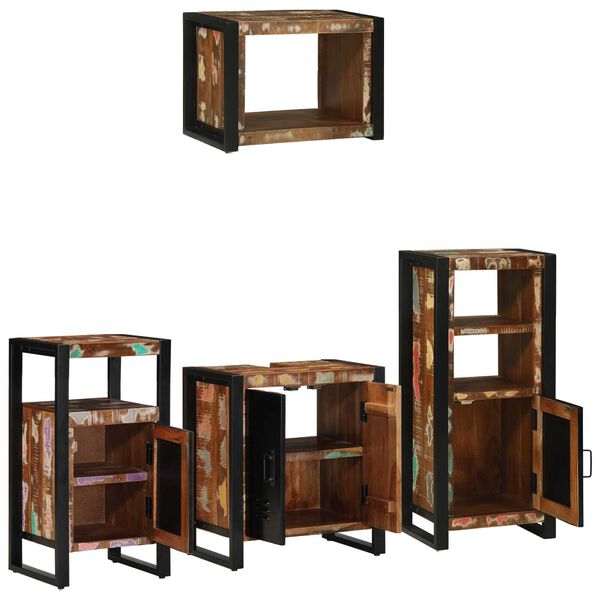 vidaXL Σετ Επίπλων Μπάνιου 4 pcs Πολύχρωμο Στερεό ανακτημένο ξύλο