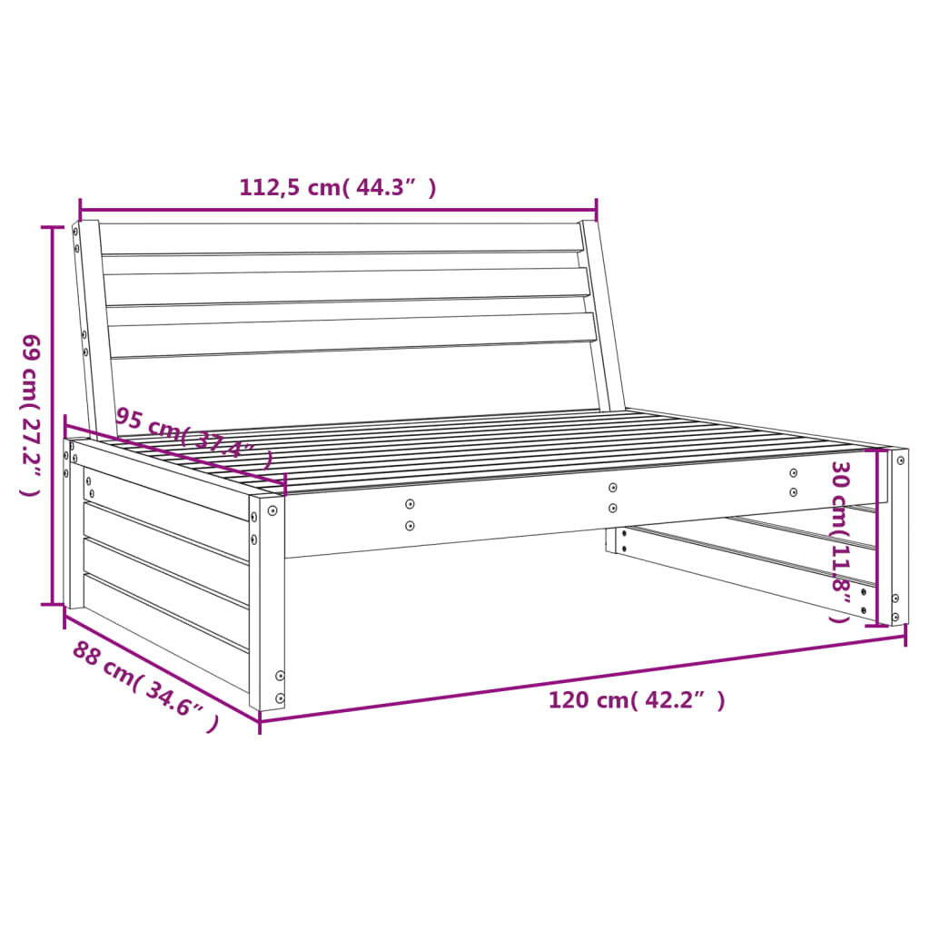 vidaXL Καναπές Κήπου Μεσαίος Μελί 120 x 80 εκ. από Μασίφ Ξύλο Πεύκου
