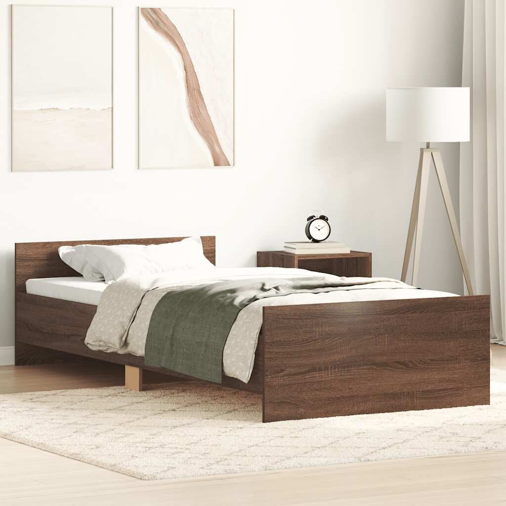vidaXL Πλαίσιο Κρεβ. Χωρ. Στρώμα Καφέ Δρυς 90 x 190 εκ. Επεξ. Ξύλο