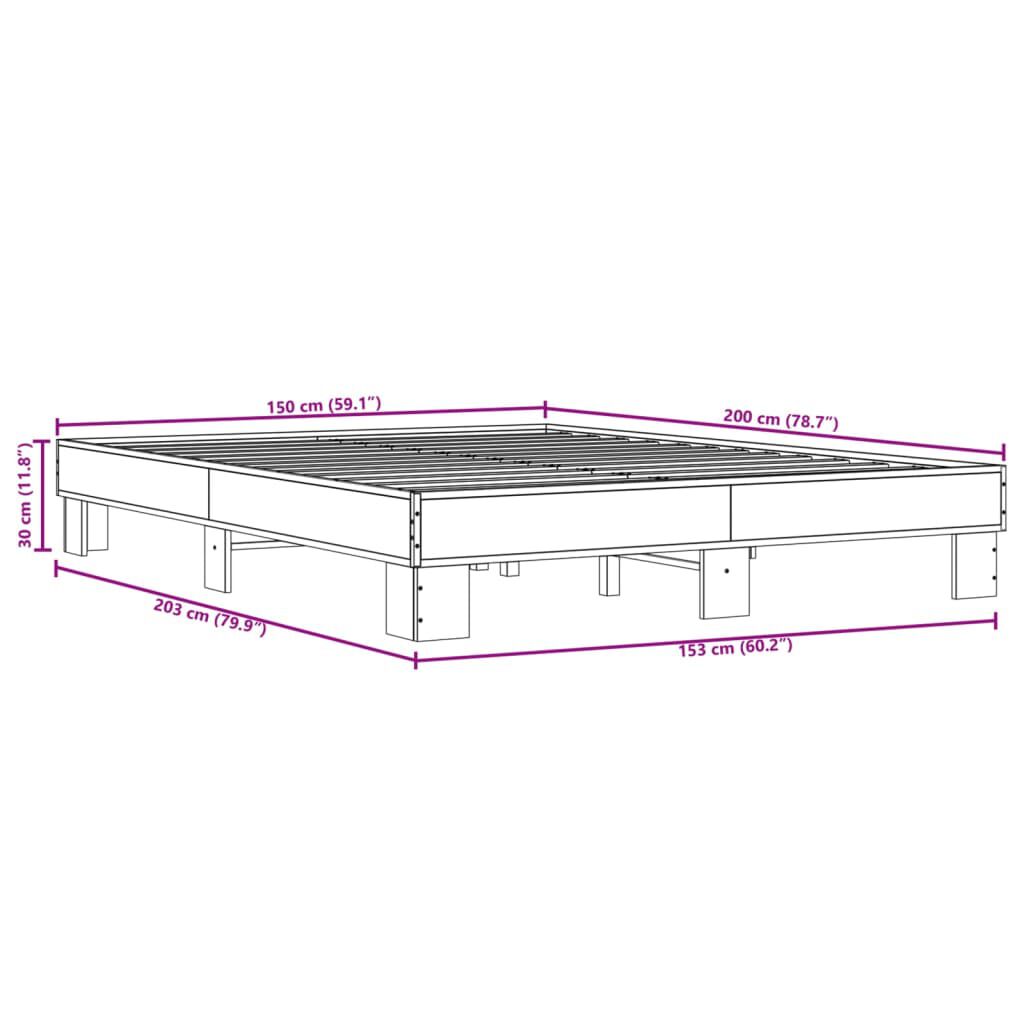 vidaXL Πλαίσιο Κρεβατιού Γκρι Sonoma 150x200 εκ. Επεξ. Ξύλο & Μέταλλο