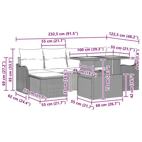 vidaXL Σετ Καναπέ Κήπου με μαξιλάρι 7 pcs Μαύρο και κρεμ
