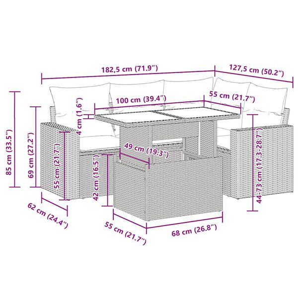 vidaXL Σετ Καναπέ Κήπου 5 Τεμαχίων Μαύρο Συνθετικό Ρατάν με Μαξιλάρια