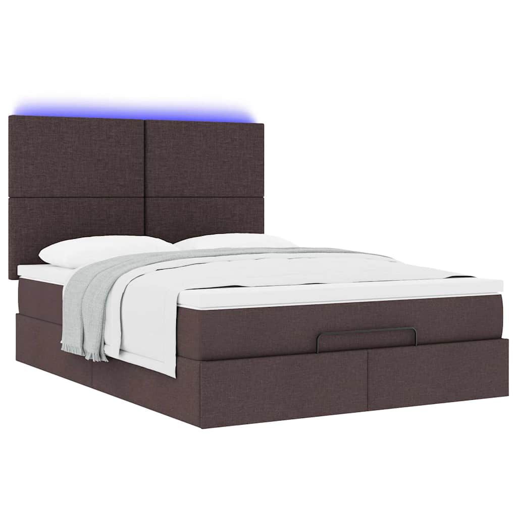 vidaXL Οθωμανικό κρεβάτι με στρώμα & LEDs Σκούρο καφέ 140x190cm Ύφασμα