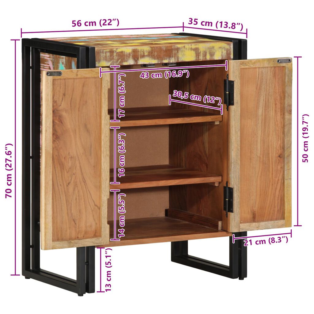 vidaXL Ντουλάπι Παπουτσιών Μαύρο 30x30x40 εκ Μασίφ Ανακυκλωμένο Ξύλο και Ατσάλι