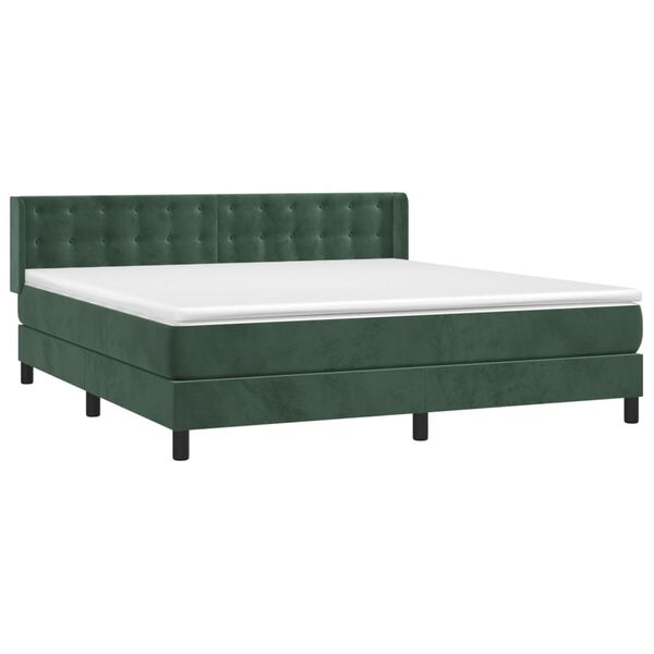 vidaXL Κρεβάτι Boxspring με Στρώμα Σκούρο Πράσινο 160x200εκ. Βελούδινο